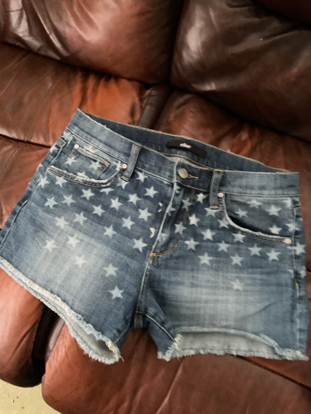 else Distressed Star-Print Denim Shorts - Dark Blue